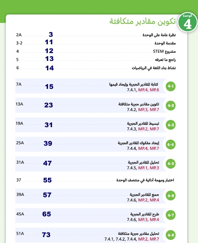 الوحدة الرابعة محلولة في الرياضيات للمستوى السابع الفصل الثاني